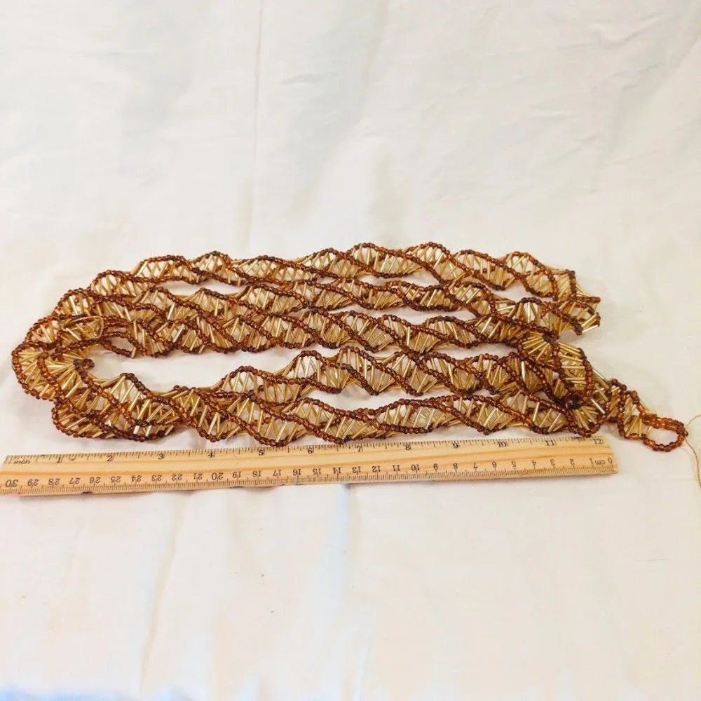 Vintage Christmas Bugle Bead Garland Lot 36 Ft Total 6 Strands Gold Amber